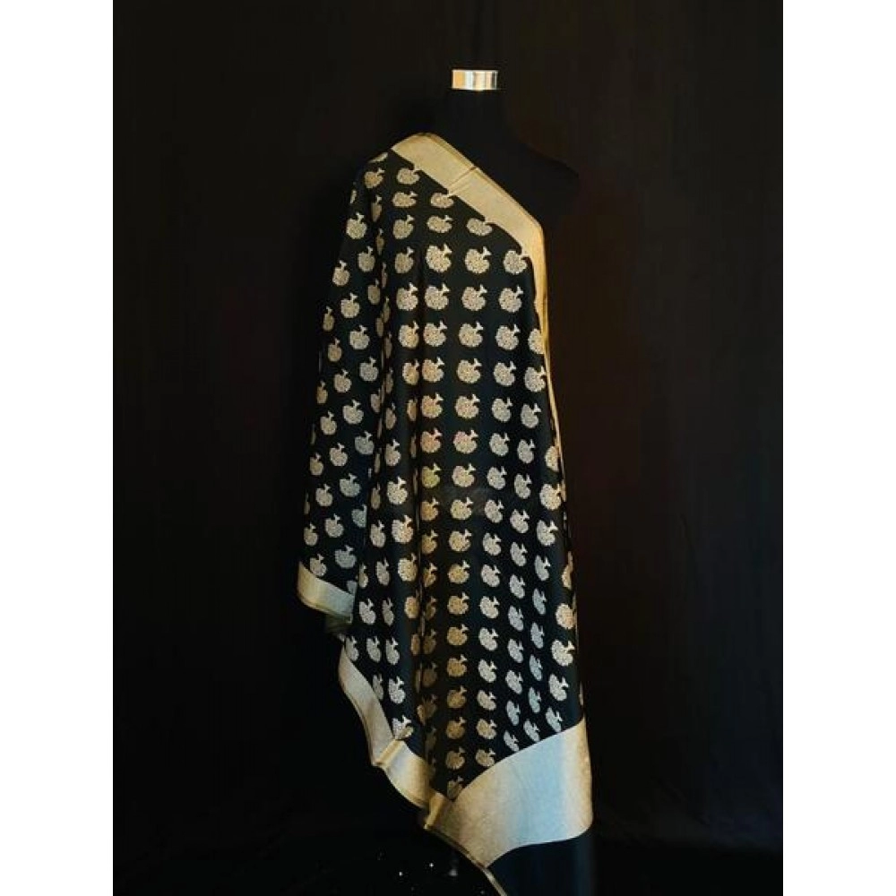 Aartyz Black Silk Printed Dupatta
