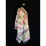 Aartyz White Silk Dupatta With Flower Print