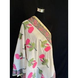 Aartyz White Silk Dupatta With Flower Print