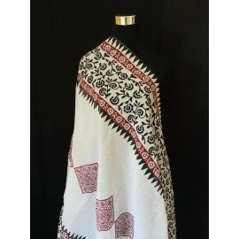 Aartyz Soft Cotton Ethnic Block Printed White Dupatta