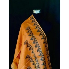 Aartyz Block Printed Chanderi Brown Dupatta