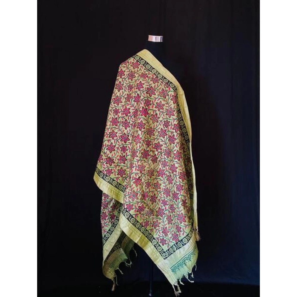 Aartyz Light Green Floral Silk Dupatta
