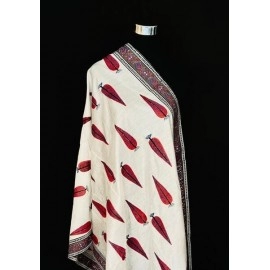 Aartyz White and Red Tree Print Dupatta