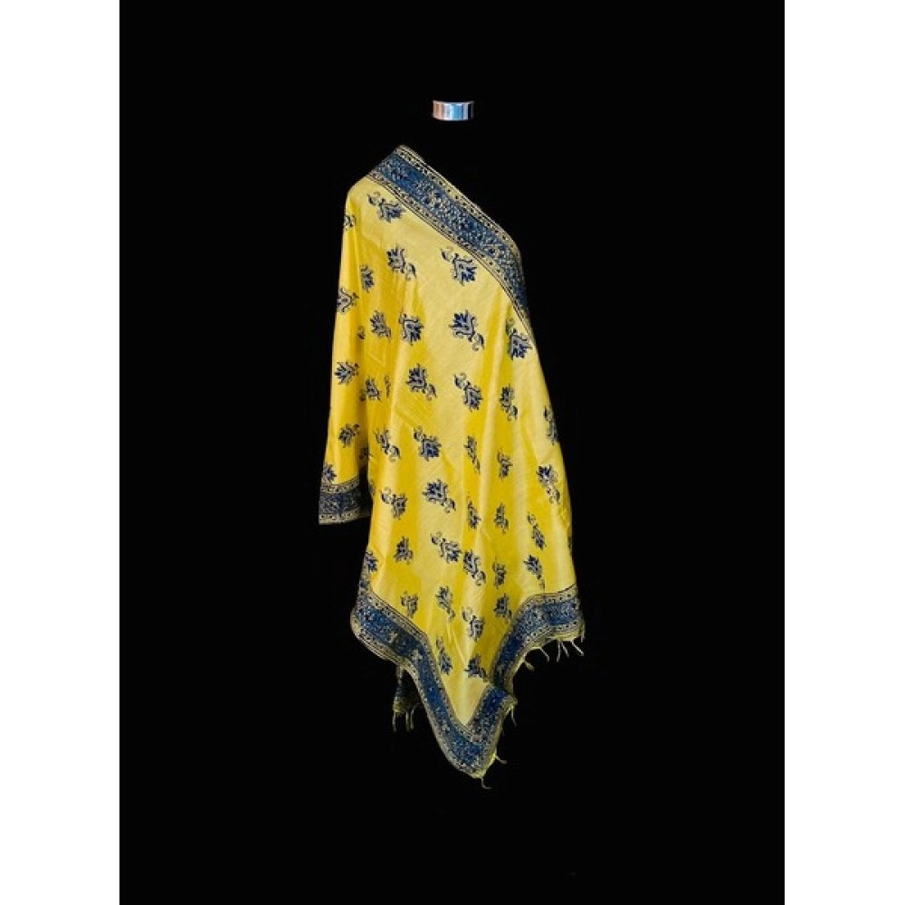 Aartyz Yellow and Blue Printed Silk Dupatta