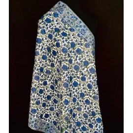Aartyz White and Blue Lotus Printed Dupatta