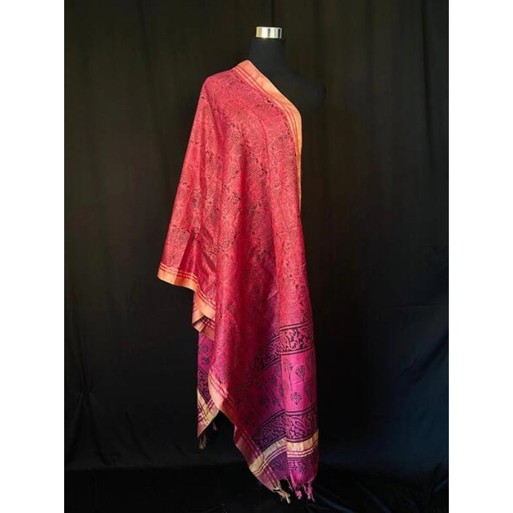 Aartyz Pink Abstract Printed Silk Dupatta