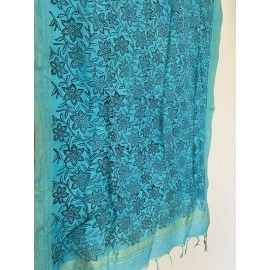 Aartyz Blue Floral Printed Silk Dupatta