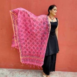 Aartyz Pink Chanderi Cotton Dupatta