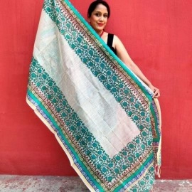 Aartyz Lotus Printed Silk Dupatta