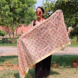 Aartyz Cream and Orange Silk Dupatta