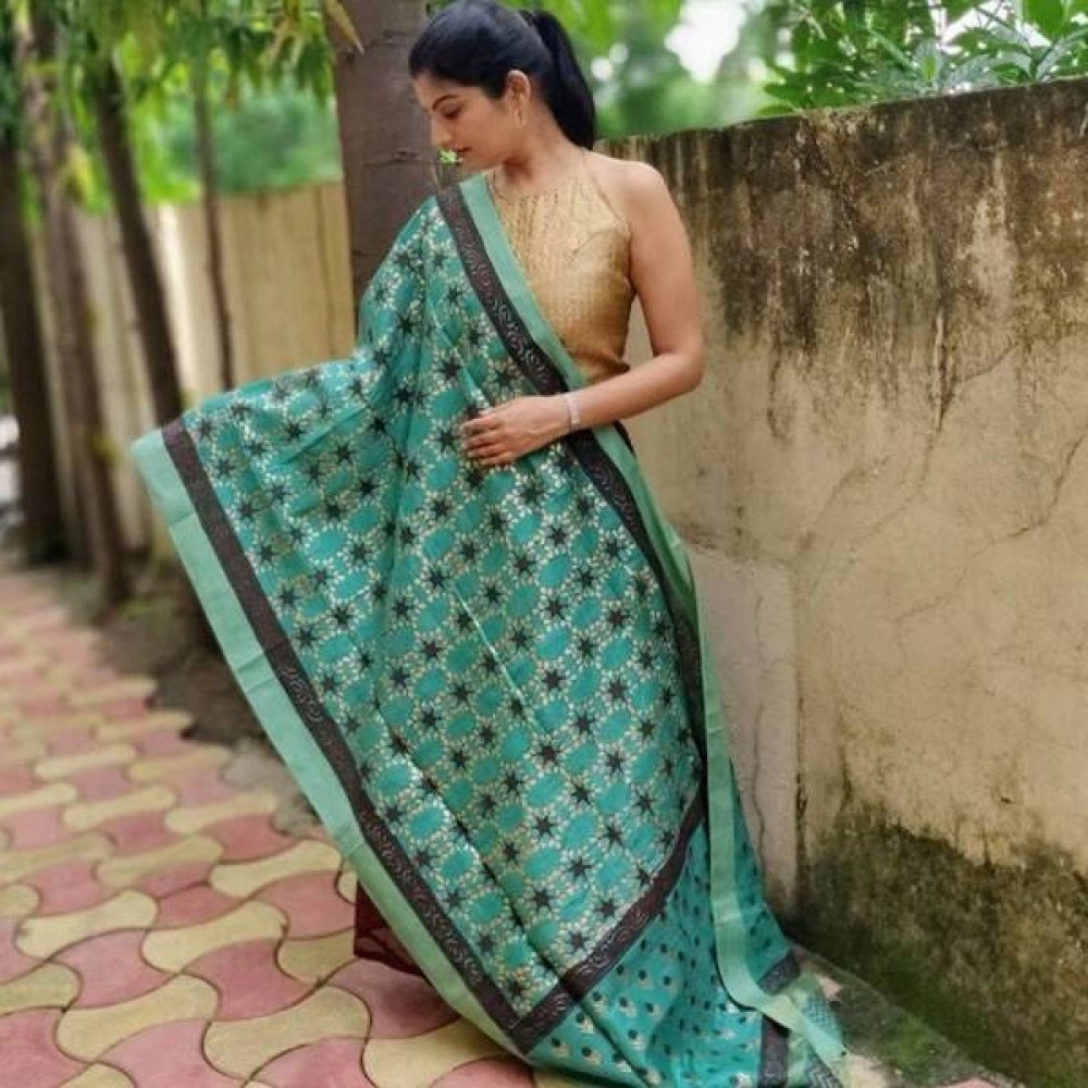 Aartyz Green Floral Silk Dupatta