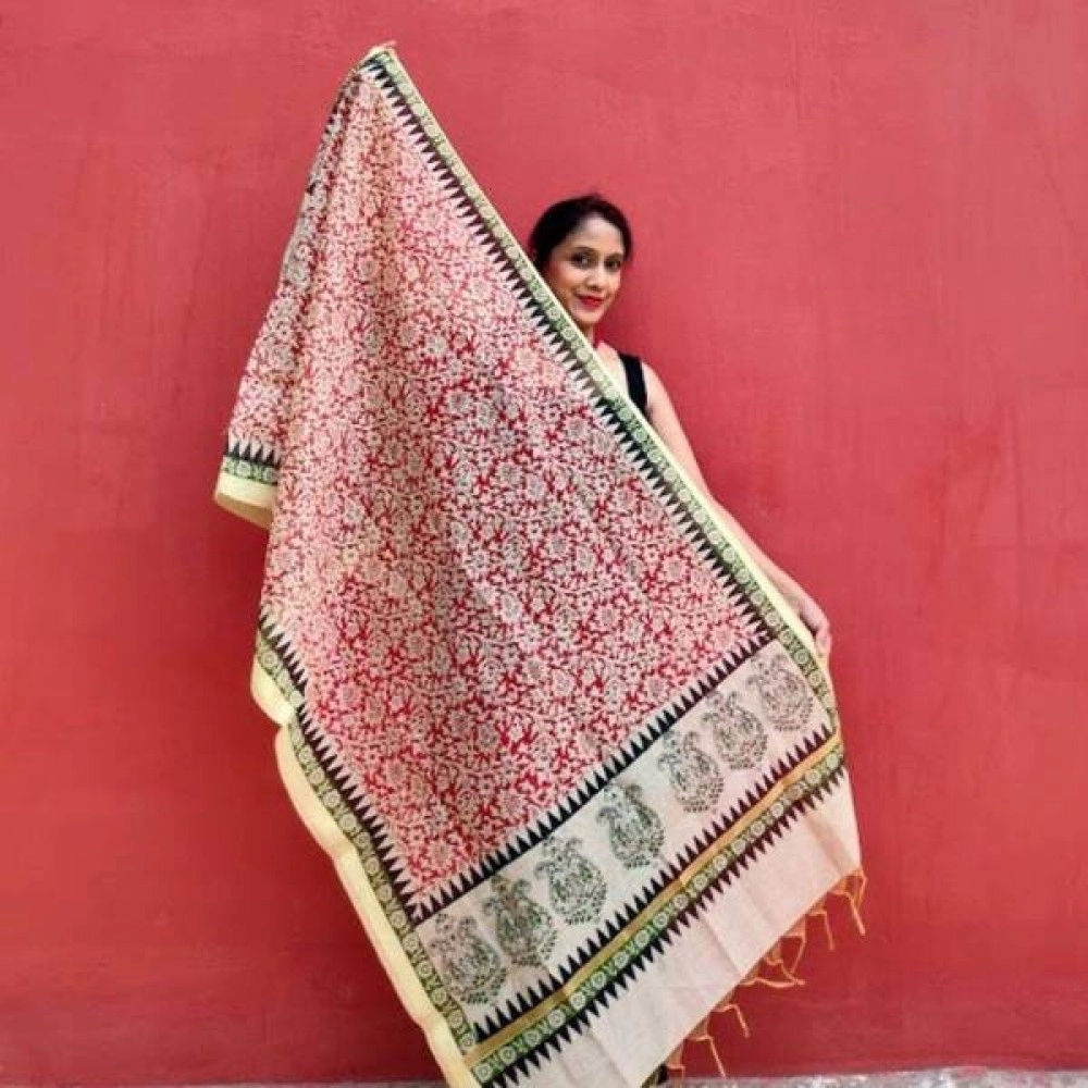 Aartyz Red Chanderi Cotton Dupatta