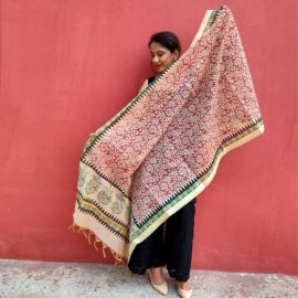 Aartyz Red Chanderi Cotton Dupatta