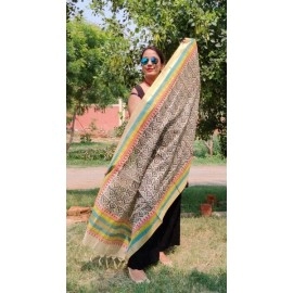Aartyz White and Brown Chanderi Dupatta