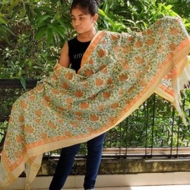 Aartyz Cream and Orange Silk Dupatta