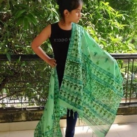 Aartyz Pista Green Warli Print Silk Dupatta