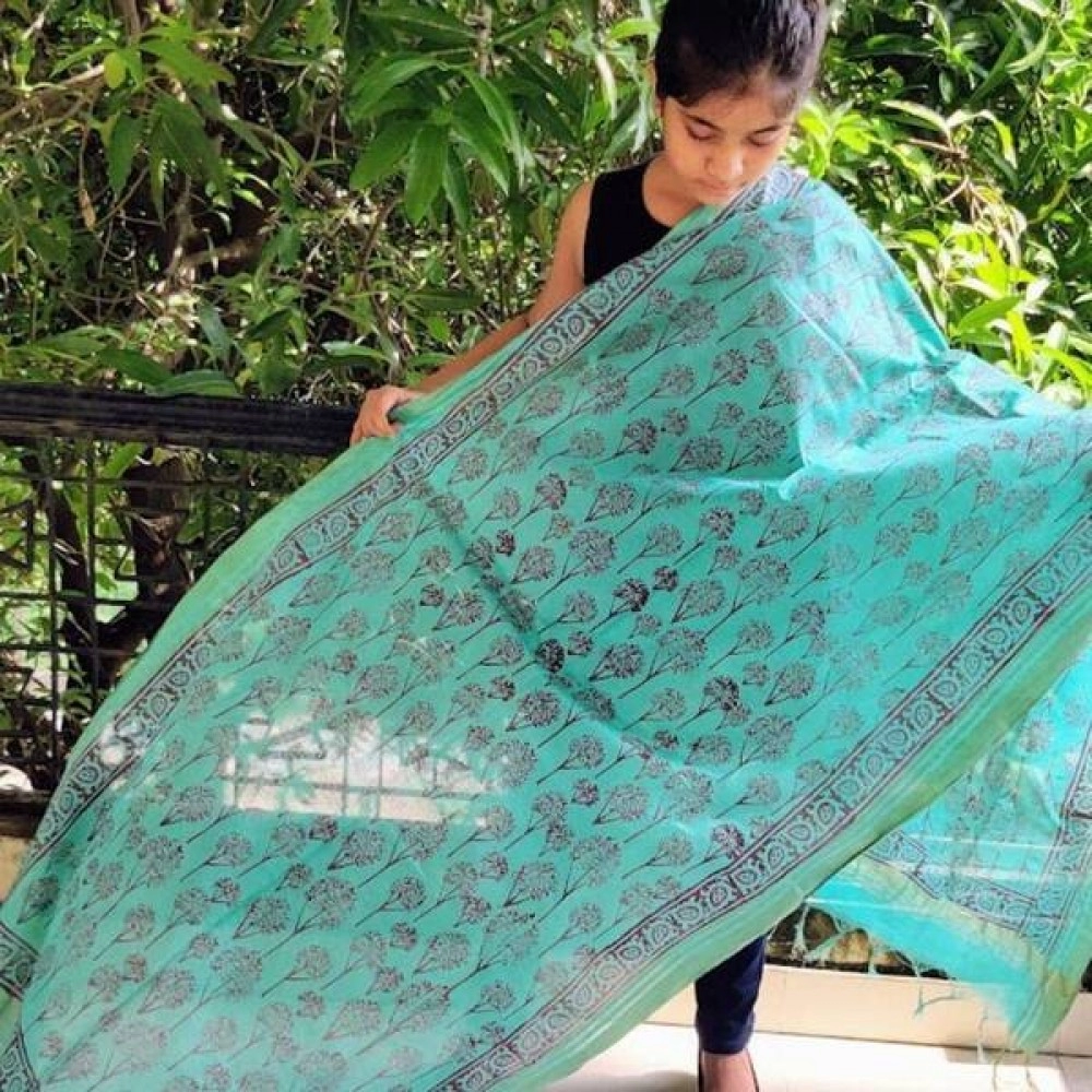 Aartyz Sea Blue Silk Dupatta