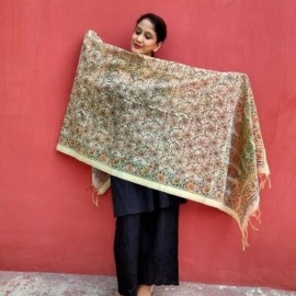 Aartyz Orange Floral Chanderi Dupatta