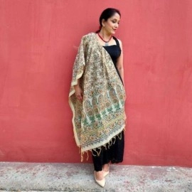 Aartyz Orange Floral Chanderi Dupatta
