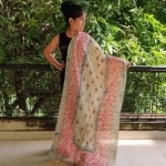 Aartyz Cream Floral Printed Silk Dupatta