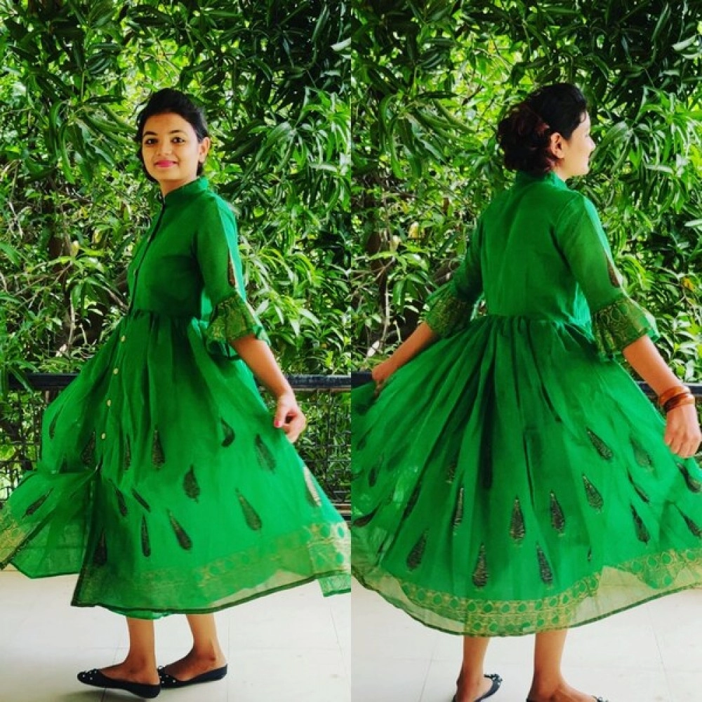 Exclusive Green ikat one piece cotton dress – Sujatra