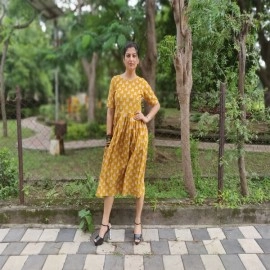 Aartyz Kalamkari Bright Yellow One Piece For Casual Wear