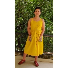 Aartyz Bright Yellow Thin Strap Cotton Dress