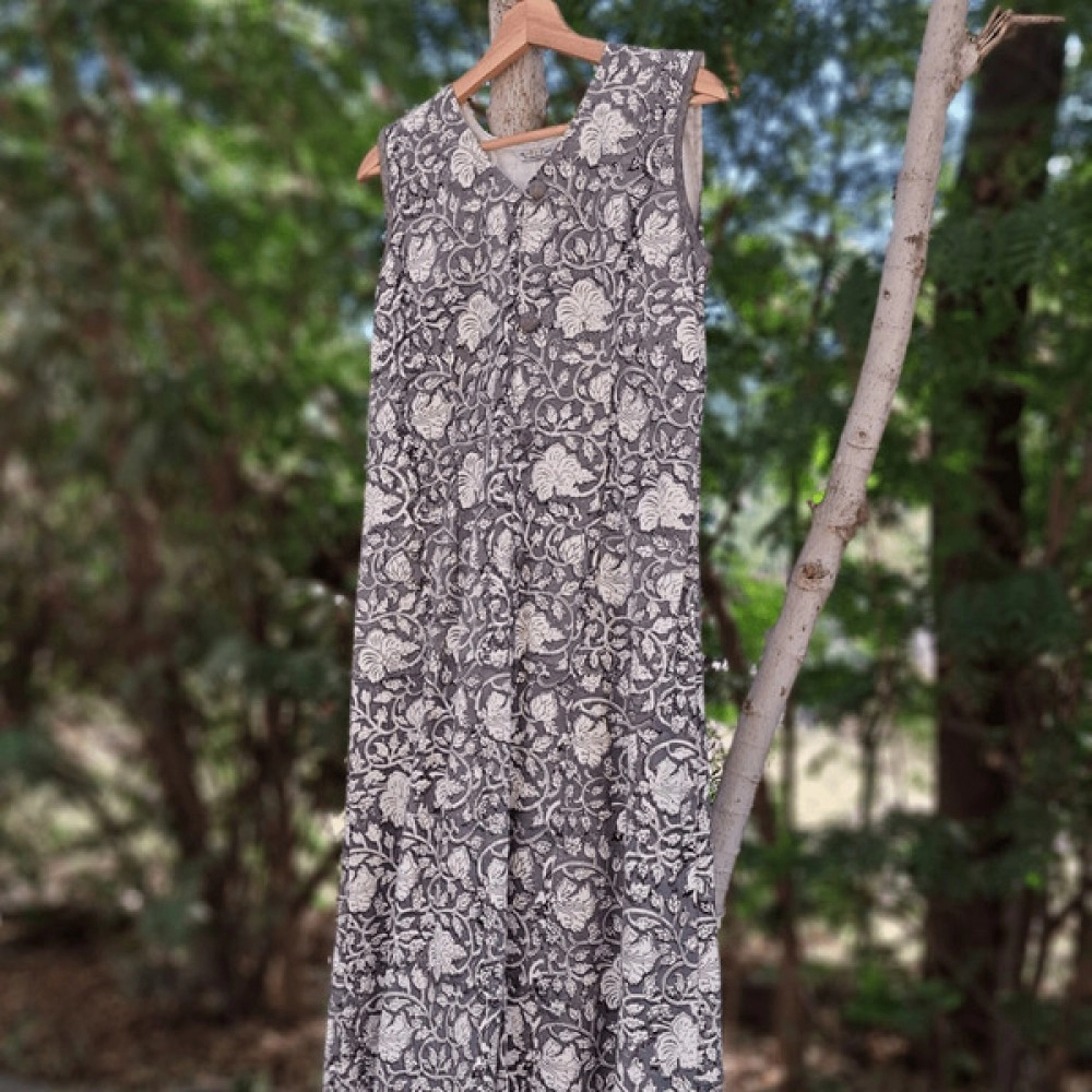 Aartyz Steel Grey Cotton One Piece For Summer Wear