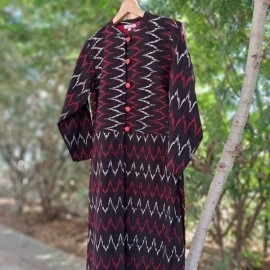 Aartyz Ikat Cotton Black Full Length Jacket