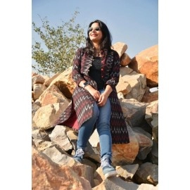 Aartyz Ikat Cotton Black Full Length Jacket