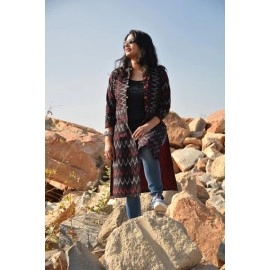 Aartyz Ikat Cotton Black Full Length Jacket