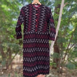Aartyz Ikat Cotton Black Full Length Jacket