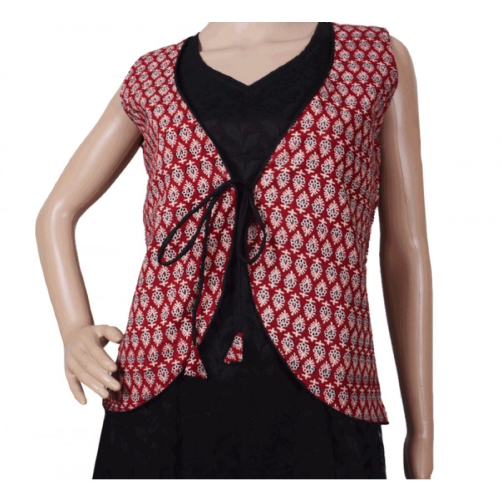 Maroon And Black Cotton Reversible Jacket