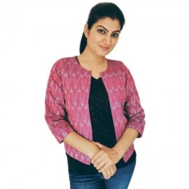 Aartyz Ikkat Cotton Pink Jacket