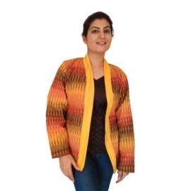 Aartyz Ikkat Cotton Yellow/Orange Jacket