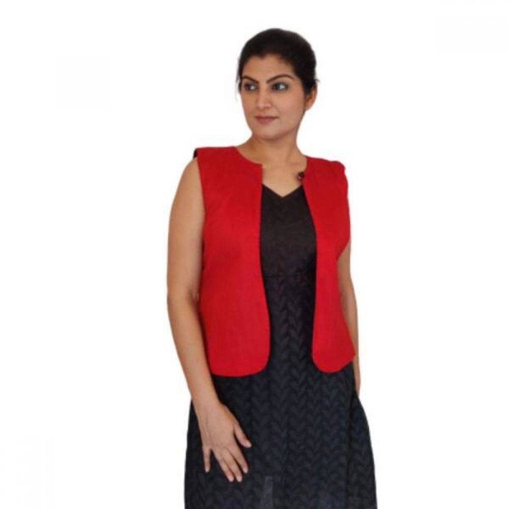 Aartyz Kalamkari Cotton Plain Red Jacket