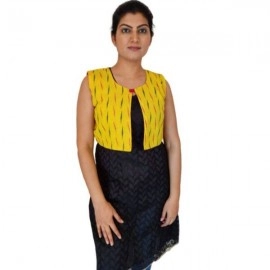 Aartyz Kalamkari Cotton Yellow half Jacket