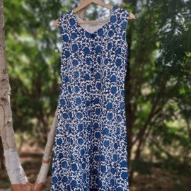 Aartyz Hand Block Printed Light Blue Cotton Kurti