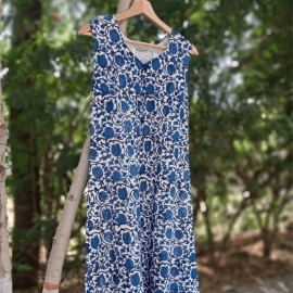 Aartyz Hand Block Printed Light Blue Cotton Kurti