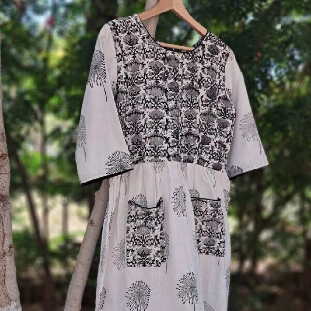 Aartyz Hand Block Printed Kurti | White