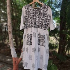 Aartyz Hand Block Printed Kurti | White