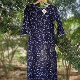 Aartyz Cotton Block Printed Long Kurta | Blue