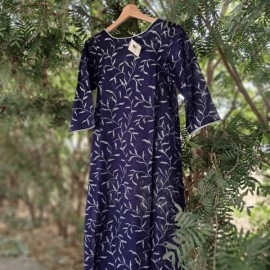 Aartyz Cotton Block Printed Long Kurta | Blue