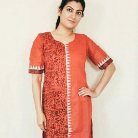 Aartyz Chanderi Warli Printed Kurti in Half N Half Pattern | Red