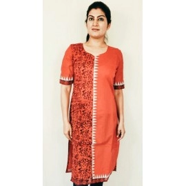 Aartyz Chanderi Warli Printed Kurti in Half N Half Pattern | Red