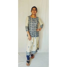 Aartyz Hand Crafted Designer Kurti with Boat Neck | Cream