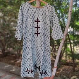Aartyz Women Hand Block Printed Kurti | White