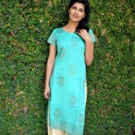 Aartyz Peacock Printed Kurti | Sea Green