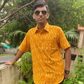 Aartyz Men Cotton Shirt Ikat Fabric | Yellow