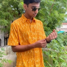 Aartyz Men Cotton Shirt Ikat Fabric | Yellow